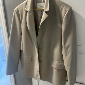 Aritzia “light taupe” genuine vegan leather single breasted blazer in size M